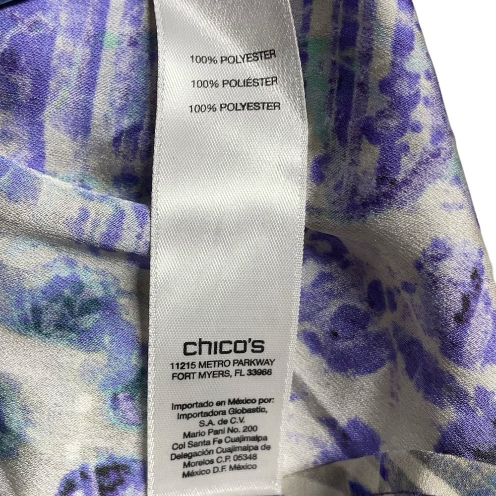 Chicos Purple 1 All Over Floral Print Tab Sleeve Button Up Shirt w/ Pockets EUC - Picture 11 of 14